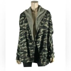 Lucky Brand Camouflage Green Shawl Collar Cardigan Fleece Sweater Size Large NWT